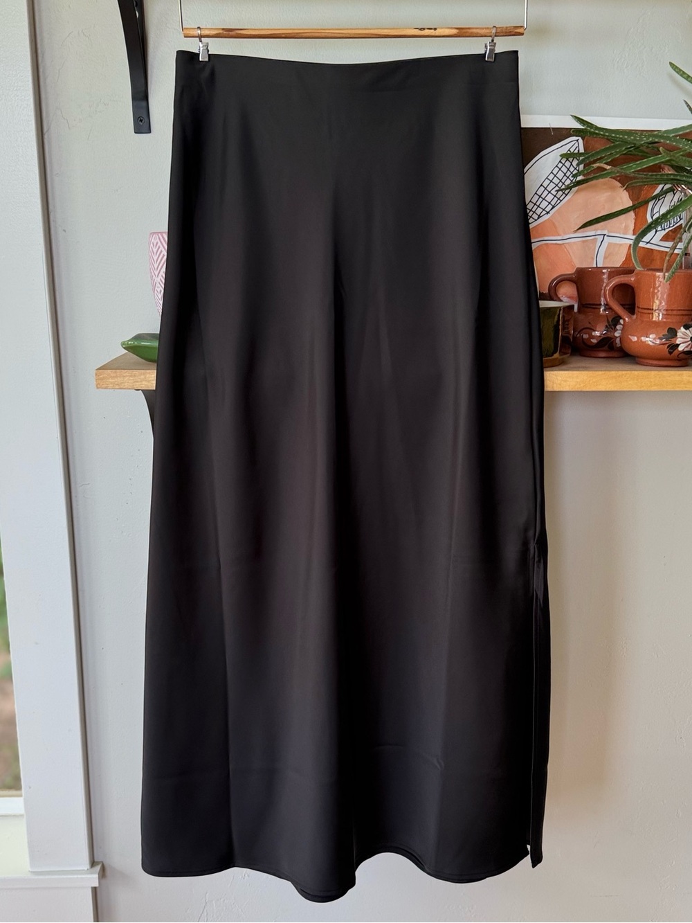 GAP Black Satin Maxi Skirt with Straight Silhouette Side Slit NWT Small Tall